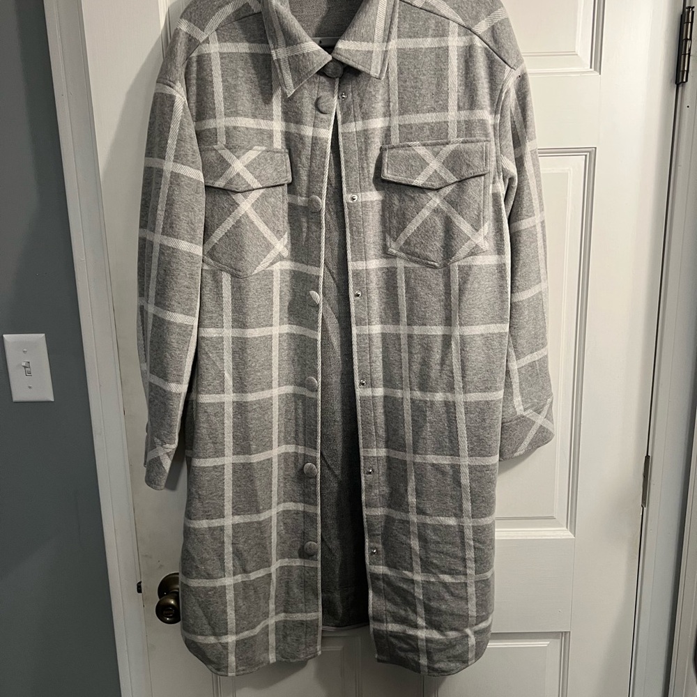 Gray Plaid Button-Up Coat